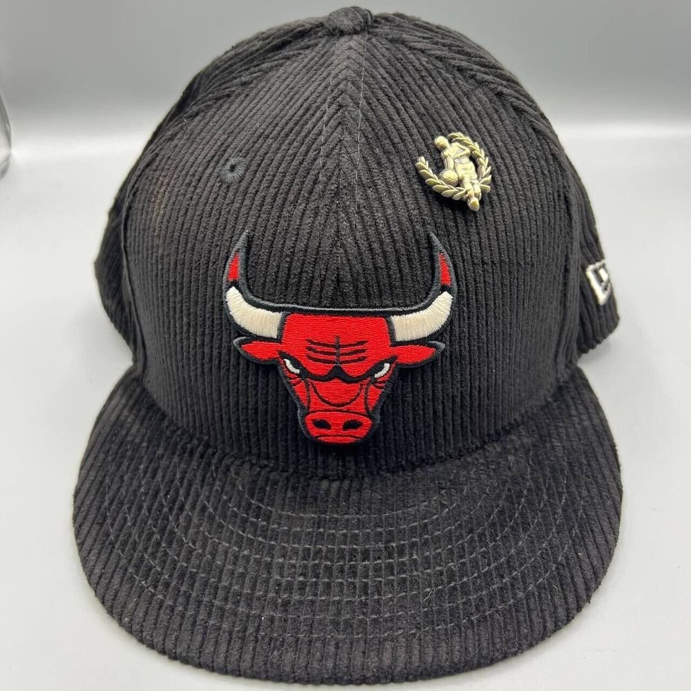 Chicago Bulls Hat Men 7 1/2 Black Gray Corduroy 59Fifty New‎ Era Fitted Cap New